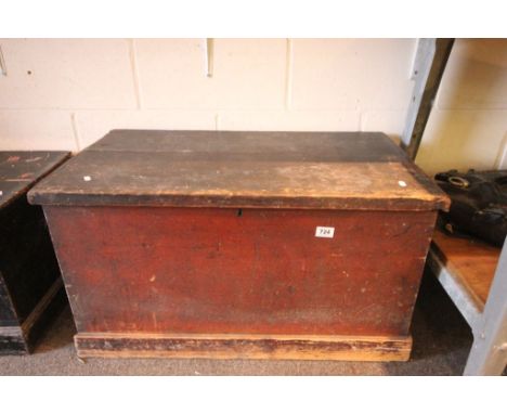 19th century Pine Box / Trunk with Two Iron Carrying Handles