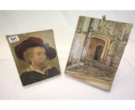 Two vintage unframed Oils on canvas to include a portrait of a Cavalier type figure