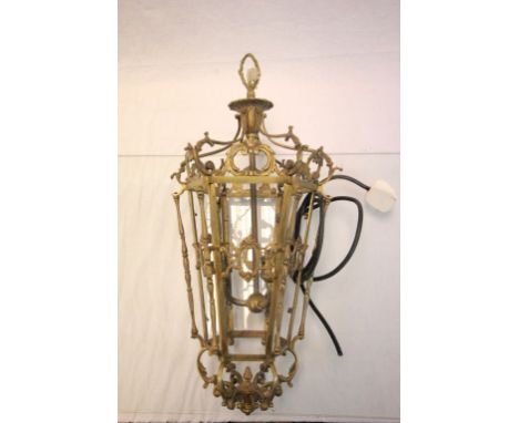 Brass hanging ceiling light with glass panels
