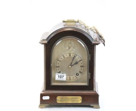 Oak cased key wind Bracket clock, the movement marked "W & H Sch" with a 1907 dated plaque to the Archdeacon of Taunton