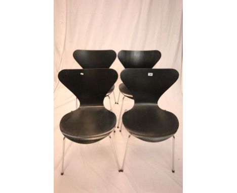 Four Danish Fritz Hansen ' Arne Jacobsen ' Black Series 7 or Model 3107 Chairs