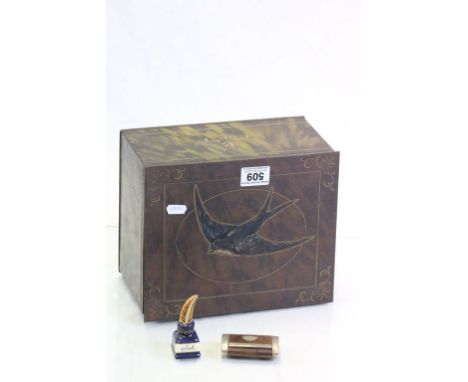 Old Bluebird Toffee tin, a vintage snuff box and a ceramic pot in the form of an inkwell