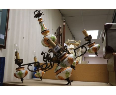 Vintage ceramic & brass four branch ceiling light