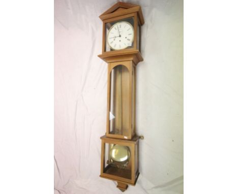 Georgian Style Mahogany Cased Hanging Regulator Clock, the white enamel face with seconds dial and marked ' Made in Germany '