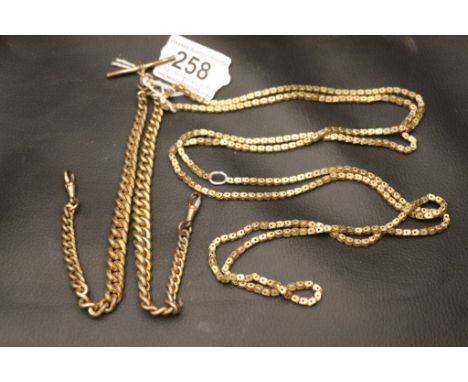 A gold plated double albert watch chain together with a long chain, pierce star chain link decoration with replacement clasp 