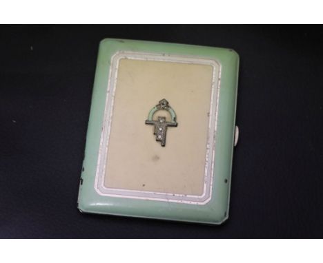 Art Deco Enamel Ladies Cigarette Case decorated with Marcasite