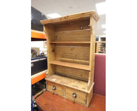 19th century Rustic Pine Shelf with Utensil Bracket and Two Drawers