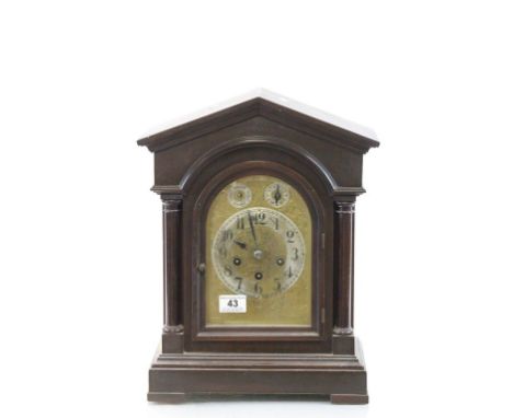 Large key wind Wooden cased Bracket clock with engraved Brass dial & Junghans movement