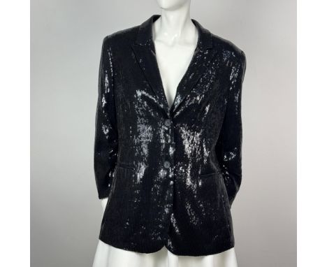 Extravagant button up blazer with faux pockets and a deep cut V neck. Calvin Klein tag on neck and stamp on buttons. Bust: 17