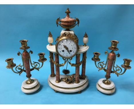 A French marble and ormolu clock garniture
