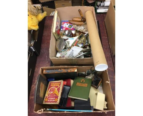 Two boxes of assorted to include a carriage clock etc.