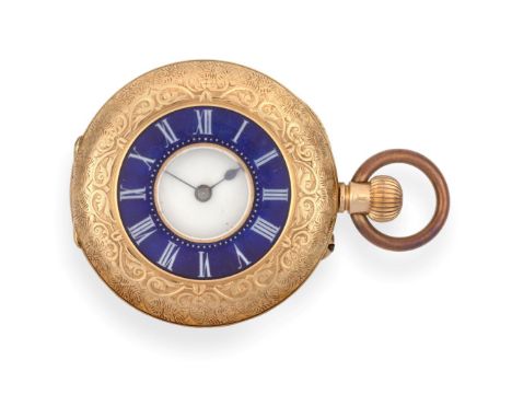 A Lady's 18 Carat Gold and Enamel Fob Watch, circa 1900, lever movement, enamel dial with Roman numerals, highly elaborate en