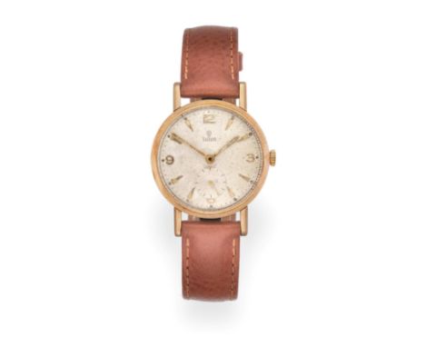 A 9 Carat Gold Wristwatch, signed Tudor, 1959, lever movement signed, engine turned silvered dial with Arabic and dagger mark