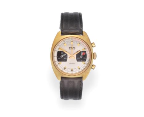 A Gold Plated Chronograph Wristwatch, signed BWC, Swiss, circa 1975, (calibre Valjoux 7733) lever movement, silvered dial wit