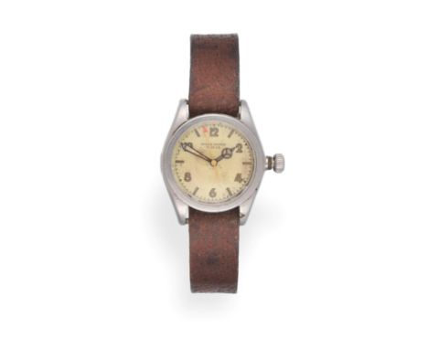 A Stainless Steel ''boys'' Size Centre Seconds Wristwatch, signed Rolex, Oyster, model: Royal, ref: 2595, circa 1945, lever m