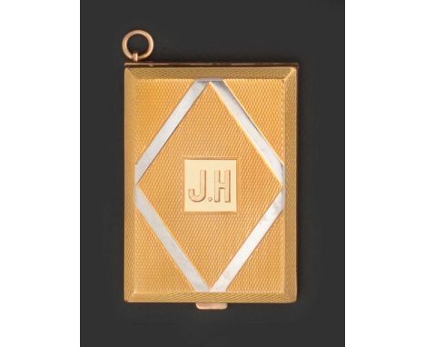 A George V Two-Colour Gold Match-Book Holder and Fob Chain, The Holder by Adie Bros., Birmingham, 1925, 9ct, The Chain Maker'