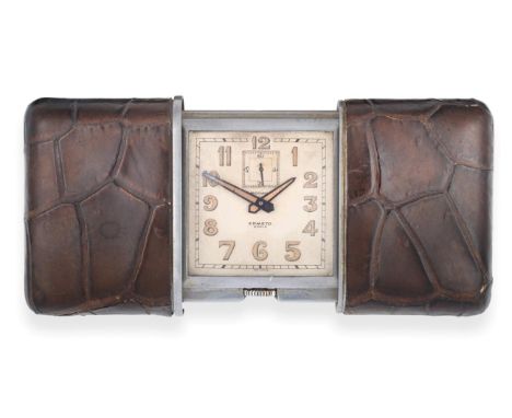 An Unusual Size Travelling/Desk Purse Form Watch, signed Movado, model: Ermeto, circa 1945, 8-day lever movement, silvered di
