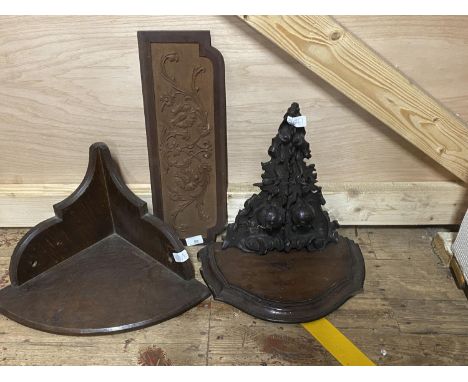 Two antique wooden corner shelf brackets.  No shipping 