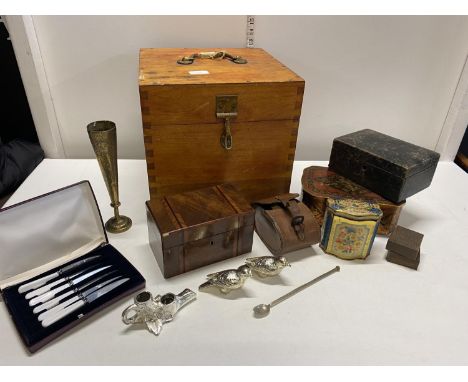 A vintage wooden storage box &amp; contents of collectibles.  No shipping 