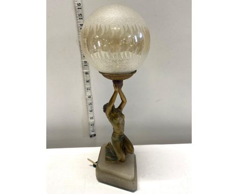 A beautiful Art Deco period gilt metal table lamp on a alabaster base with the original glass shade.