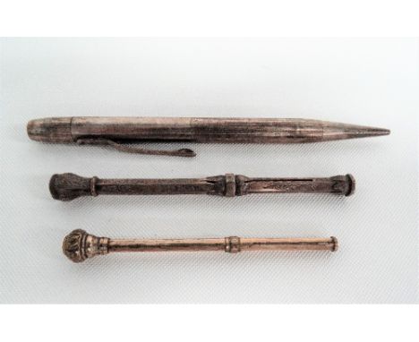 Modern silver engine turned propelling pencil by Walker &amp; Hall, Birmingham 1958; together with a Victorian white metal fo