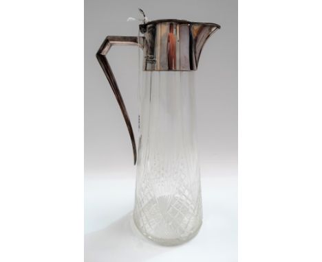 Silver plate mounted cut glass Art Deco jug by William Hutton &amp; Sons, Sheffield of plain form with hinged lid, stamped cr