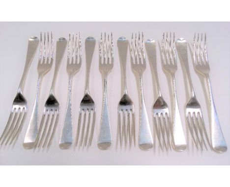 George VI silver set of twelve Old English pattern dessert forks, maker R&amp;B, Sheffield 1943, weight 16.80oz approx.