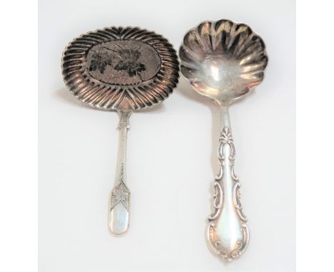 Victorian silver caddy spoon with fluted bowl, maker C &amp; SN, London 1896; together with another silver hallmarked caddy s