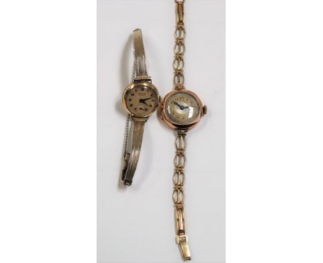 Ladies 9ct gold Avia fifteen jewel manual wind wristwatch with gold plated bracelet; together with another 9ct gold cased lad