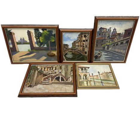 Italian School (20th century): Venetian Canals and Architectural Scenes, set five oils on board unsigned max 27cm x 35cm (5)