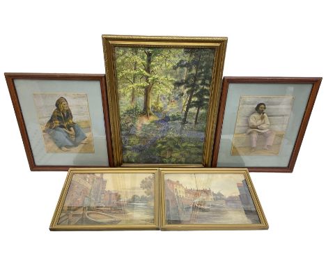 English School (Early 20th century): Riverside Town Scene, pair watercolours indistinctly signed; English School (Early 20th 