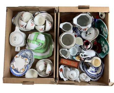 Quantity of ceramics including Chusan floral jugs, H &amp; K Tunstall, Meakin etc. in two boxes