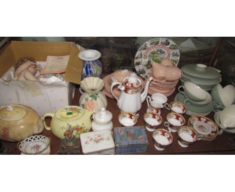 A Royal Albert Lady Hamilton part tea set together with a Poole pottery part dinner set, other part dinner sets, teapots, box