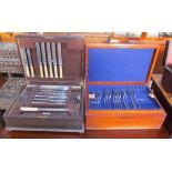 An oak cased part flatware service together with another part flatware service