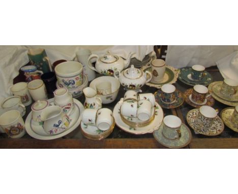 William Morris inspired coffee cans and saucers together with a Victorian part tea set, assorted Poole pottery vases, plates,