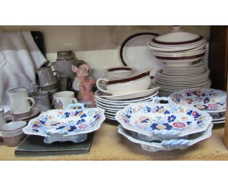 Assorted records together with Myott & Son plates, a stoneware decorated part dessert set, Crown Ducal part dinner set, Creig