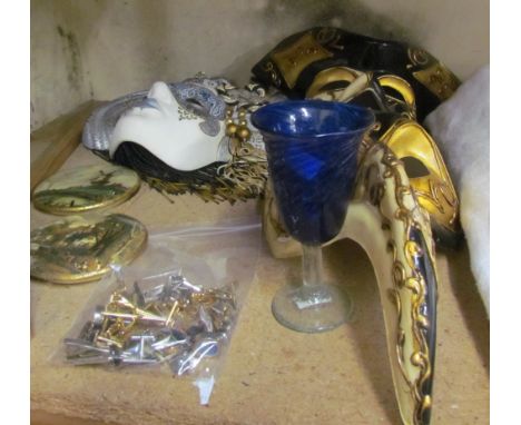 Venetian masks together with assorted cufflinks etc