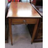 A Victorian mahogany Pembroke table with drop flaps on square tapering legs and casters