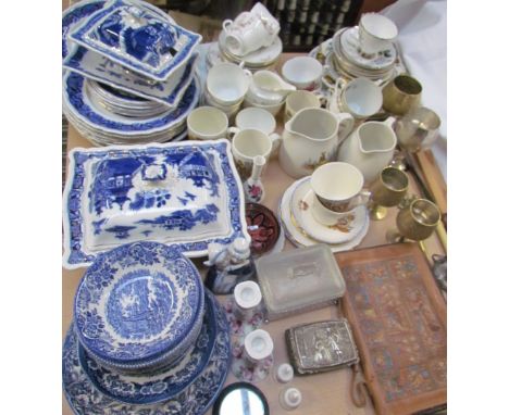 A Broadhurst Blue and white part dinner set, together with a Mandarin pattern part dinner set, assorted part tea sets, thimbl