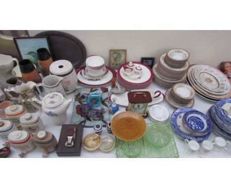 Wade liquor jars together with a Poole pottery part tea set, decorative plates, part dinner sets etc