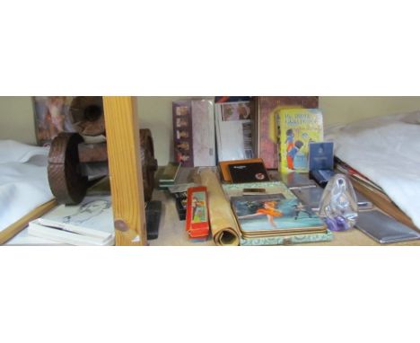 Assorted stainless steel cigarette cases together with first day covers, carved canon,. harmonicas, cut throat razor etc