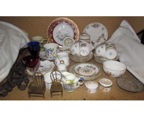 A Royal Worcester Roanake pattern part tea set together with a Coalport Ming Rose pattern part coffee set, drinking glasses, 