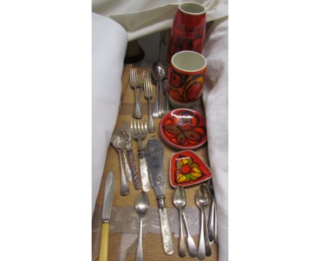 Poole pottery vases and plates together with assorted EPNS