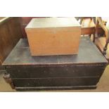 A planked pine coffer together with another smaller example