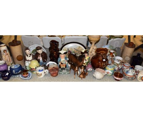 Ceramics - a Beswick shire horse; another, foal; a South Derbyshire treacle glazed snuff taker Toby jug, c.1880; Kelsboro War