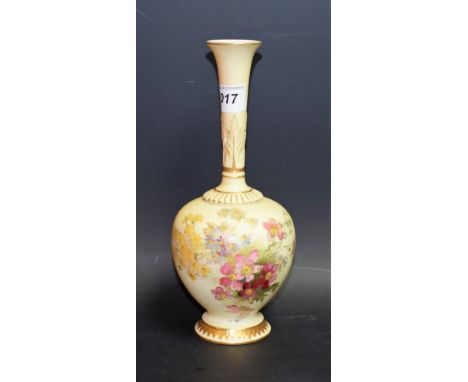 A Royal Worcester blush ivory bottle vase, painted with flowers