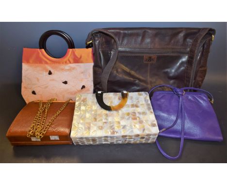 Handbags - a mother of pearl and stag horn effect handbag; another, by Jane Shilton; Lizard skin, etc