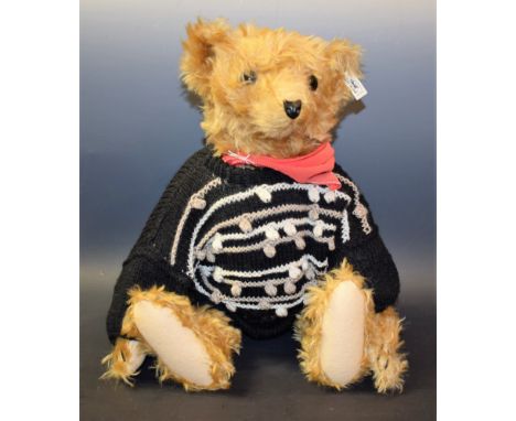 Steiff - a 404108 limited edition Barle 35 Pab 1904 Replica Teddy Bear, Light Brown Mohair, 50cm high, knitted uniform jumper