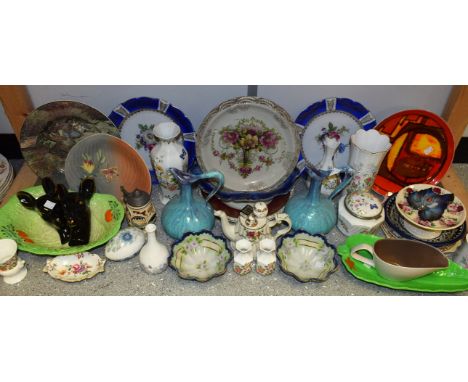 Ceramics - a Poole Pottery Delphis pattern plate, 25.5cm diameter; Beswick leaf bowls; Aynsley vases, etc; others, Wegdwood, 