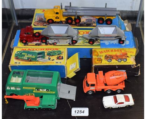 Matchbox Toys - King size models, K-4 Fruehauf Hopper Train; others K-5 Racing Car Transporter,  K-10 Pipe Truck;  K-13 Concr